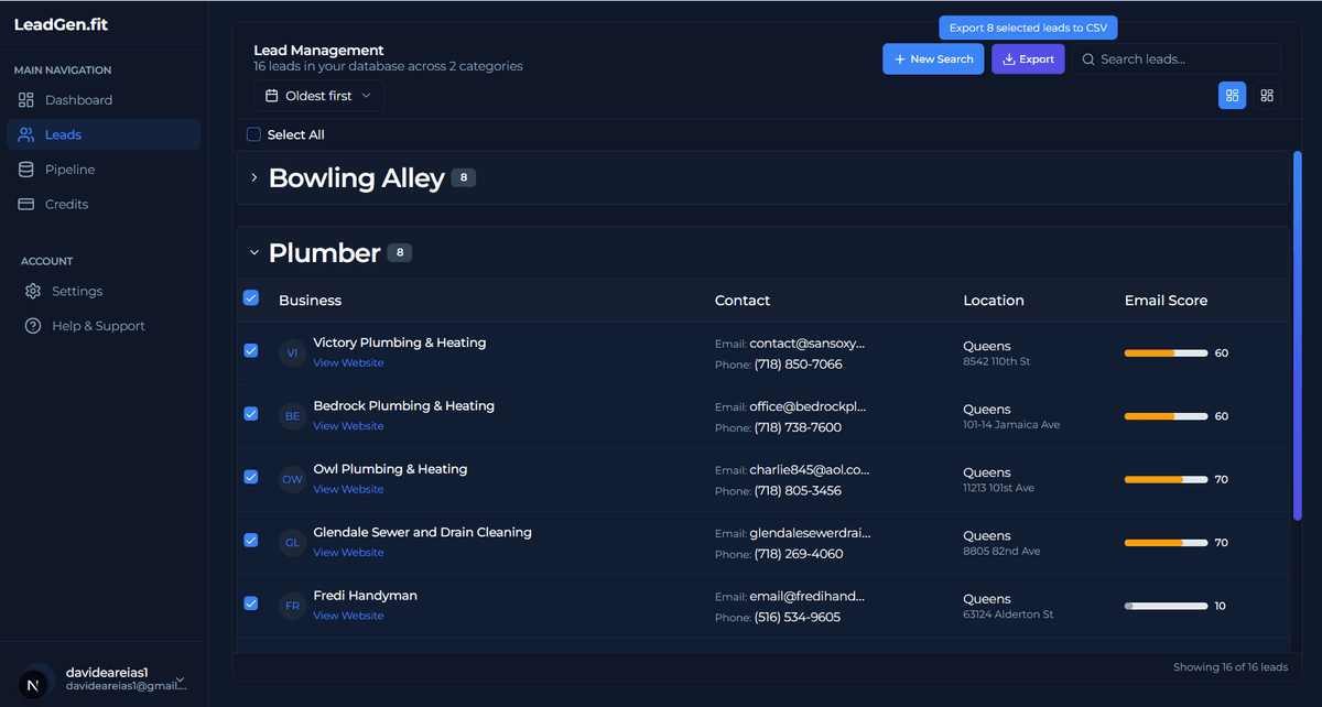LeadGen.fit Dashboard